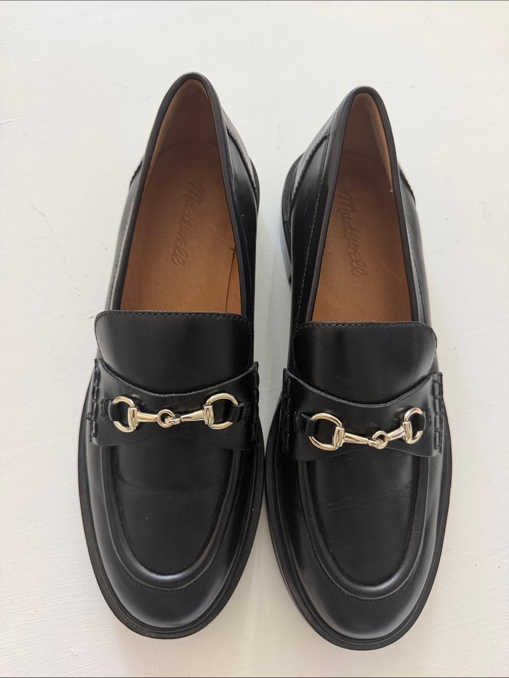 Madewell Black Leather Loafers with Gold Bit